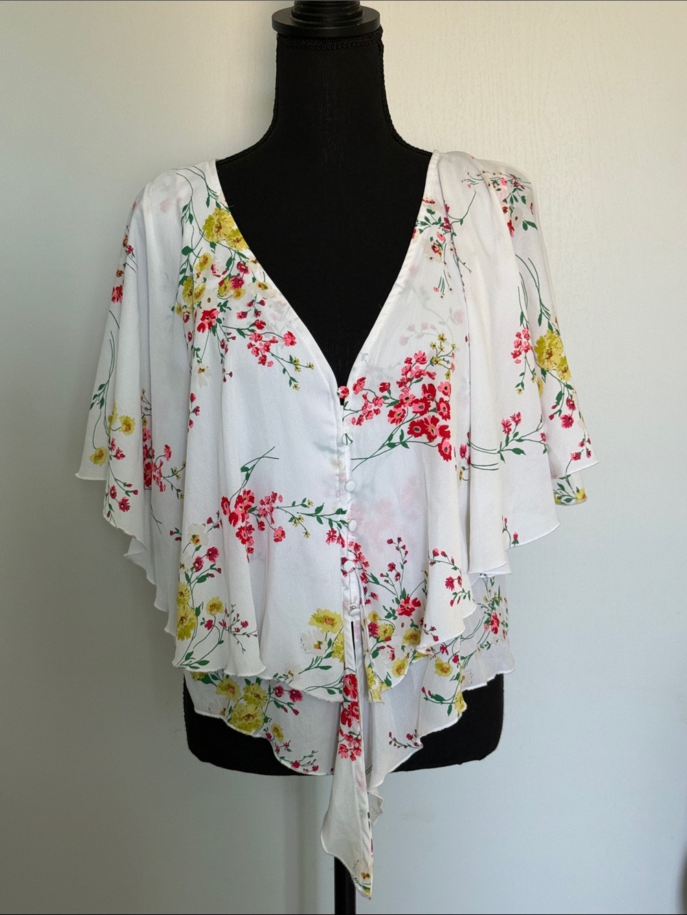 New York & Company White Floral Button Front Blouse | Sz L